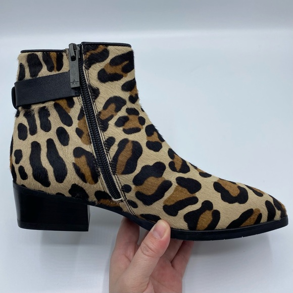 Aquatalia Faria Leopard Print Weatherproof Genuine Calf Hair Ankle Booties - Picture 5 of 14
